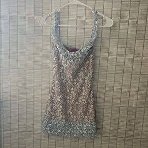 Edikted Lace Tank in Soft Blue and Tan